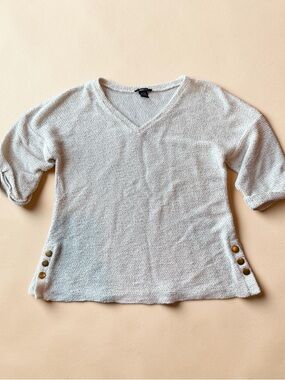 Robert Louis Cream V-Neck Textured Knit Top